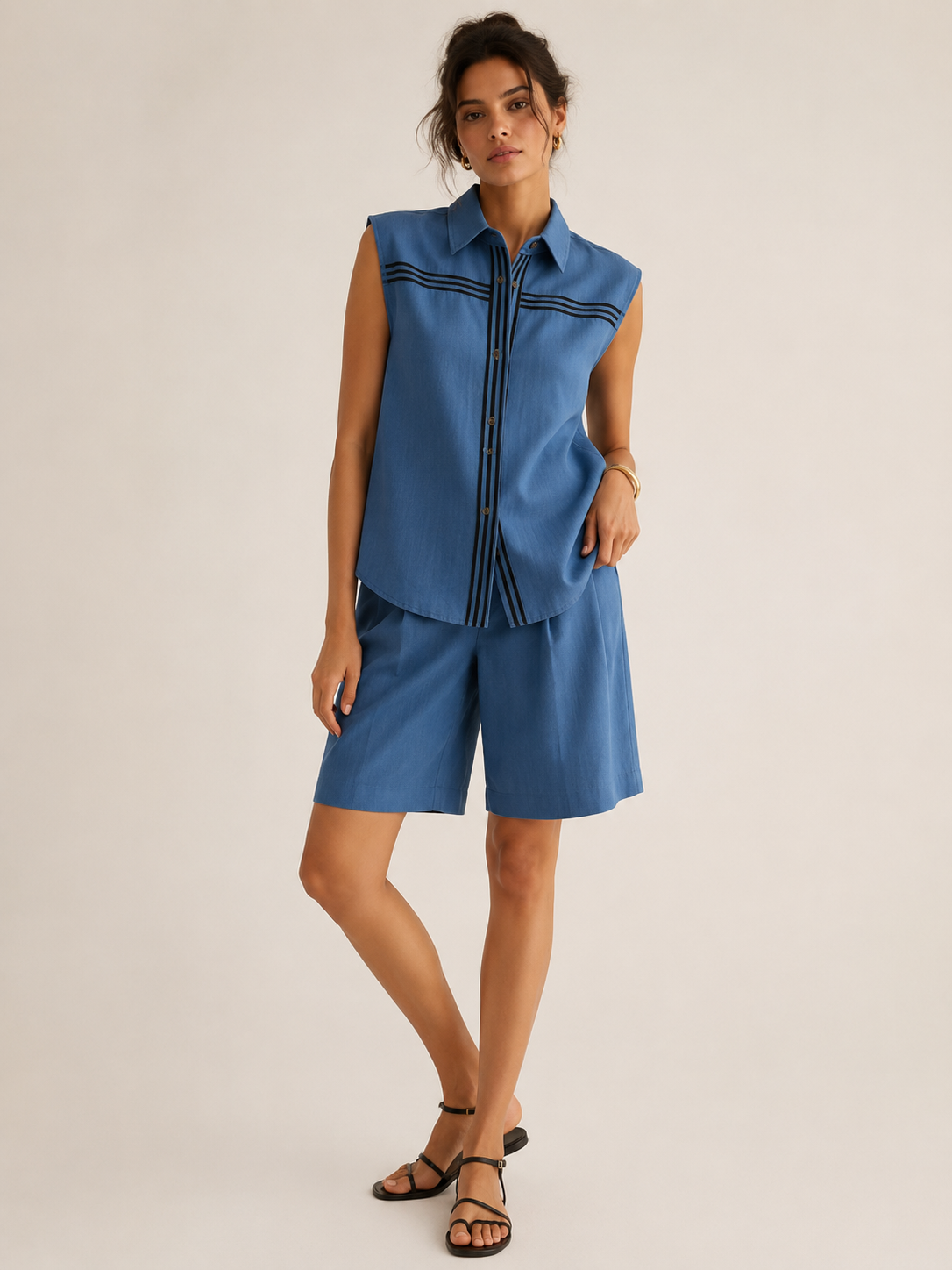 Conjunto mujer verano de dos piezas con blusa sin mangas y short largo - Serena