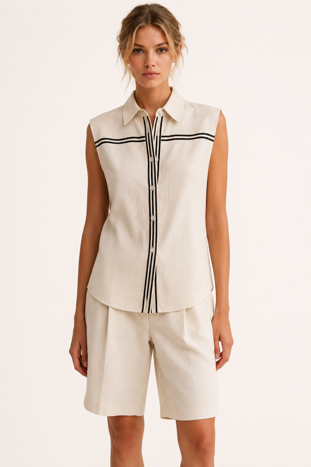 Conjunto mujer verano de dos piezas con blusa sin mangas y short largo - Serena