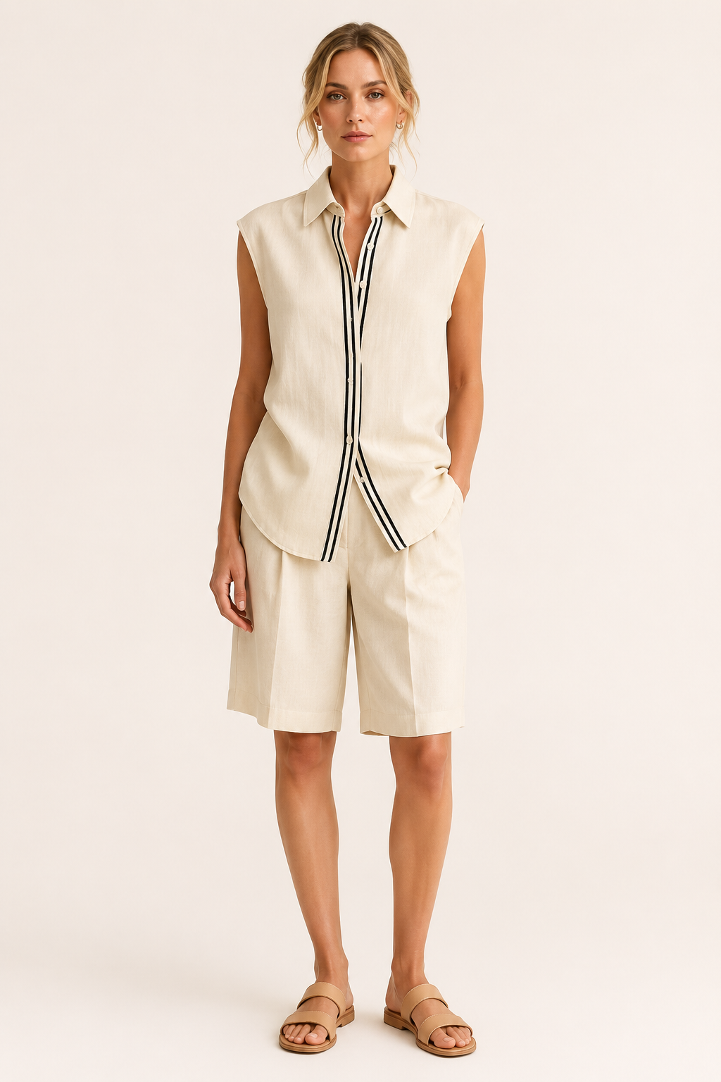 Conjunto mujer verano de dos piezas con blusa sin mangas y short largo - Serena