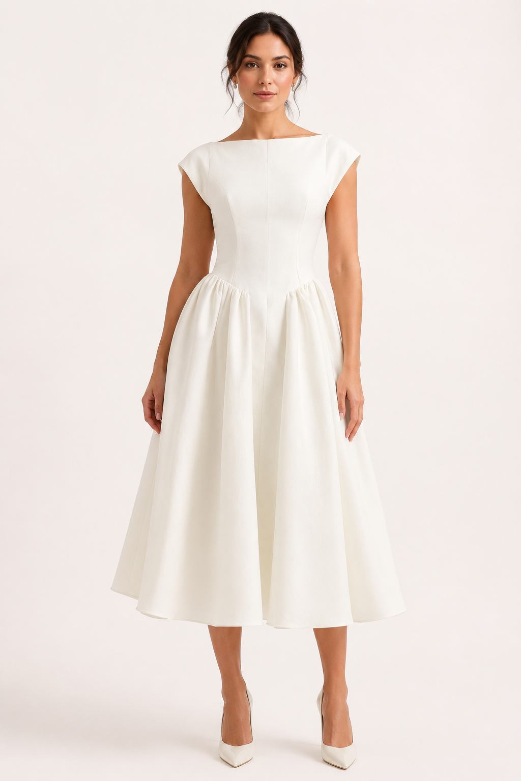 Vestido elegante midi de cóctel con falda amplia - Alisa