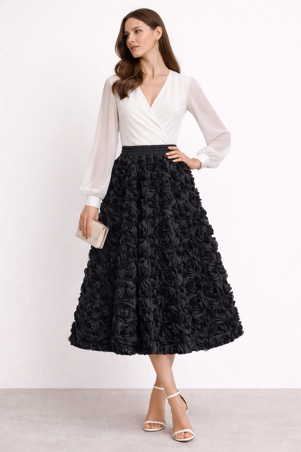 Falda de tejido para mujer volumen floral - Vaiva