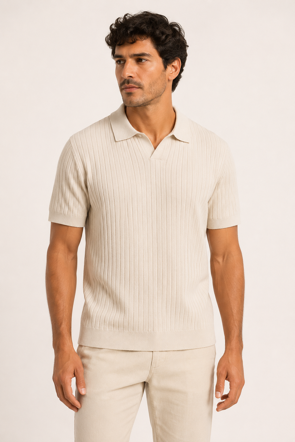 Polo de punto hombre manga corta con cuello abierto y canalé - Albert