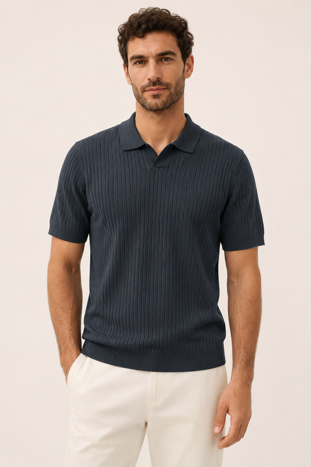Polo de punto hombre manga corta con cuello abierto y canalé - Albert
