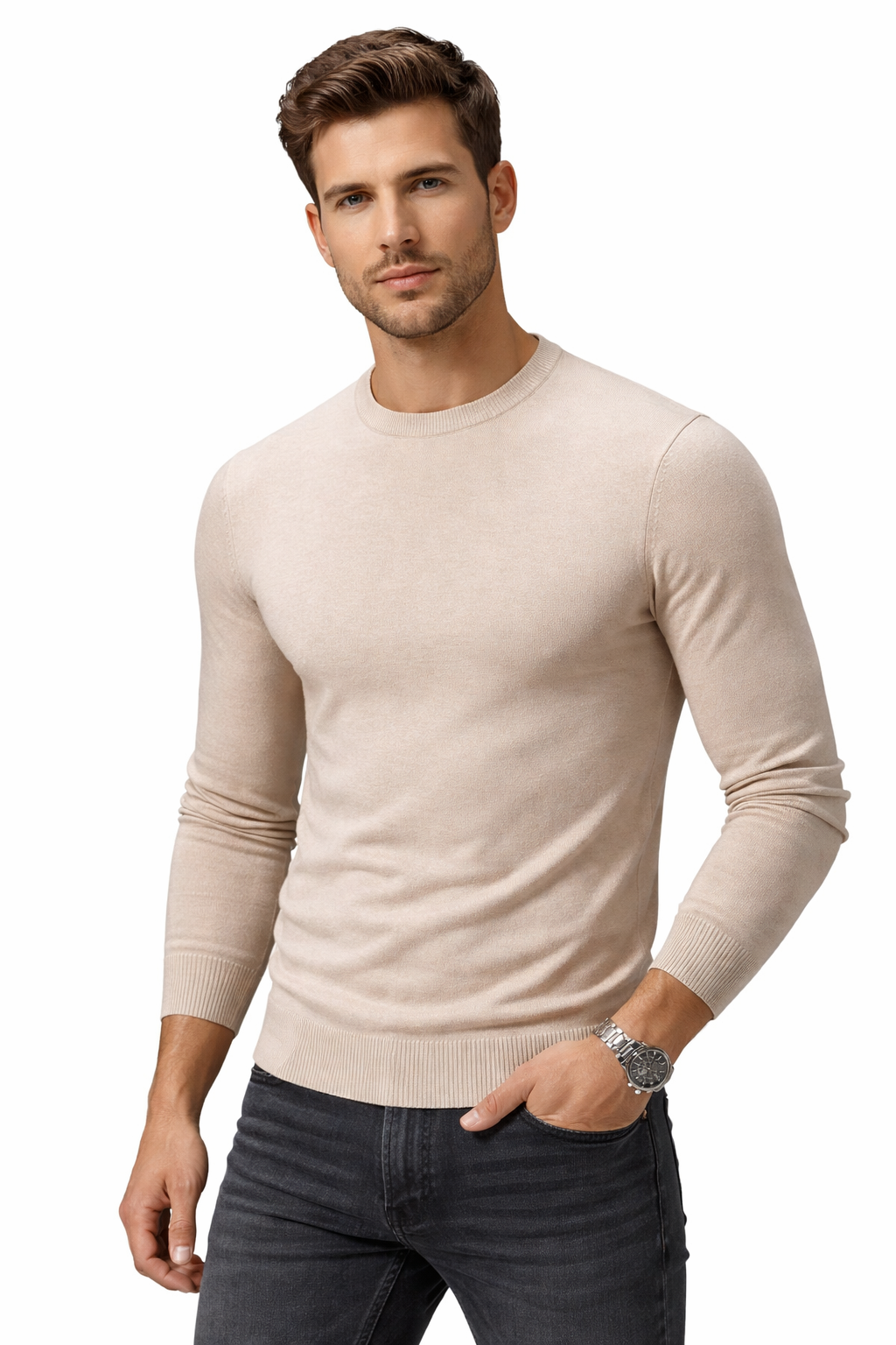 Pullover de punto para hombre de manga larga y cuello redondo - Odrin