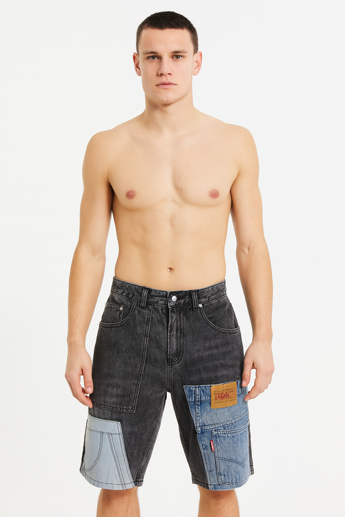 Bermuda denim patchwork para hombre - Urban Edge