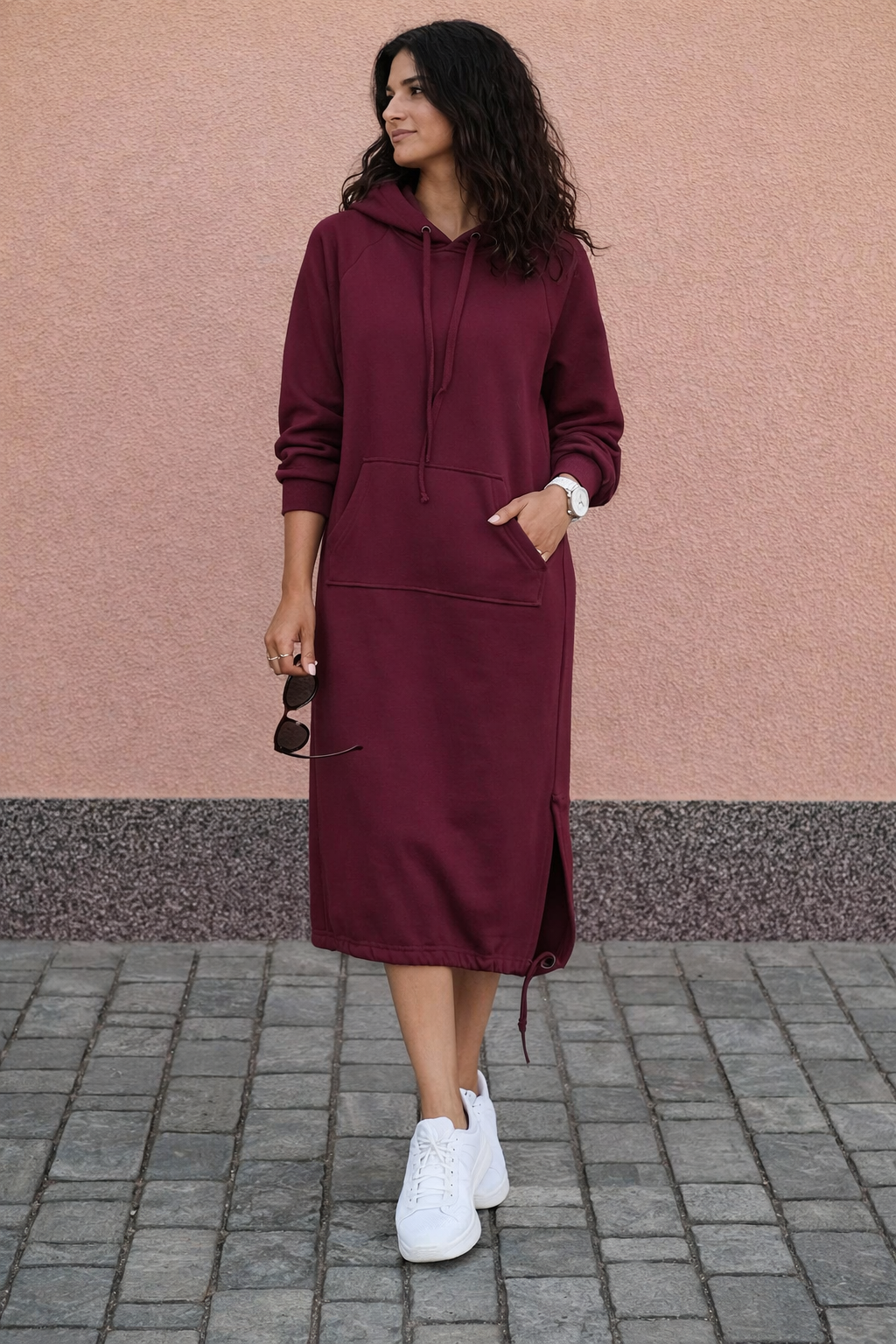 Vestido sudadera largo con capucha para mujer - Lina
