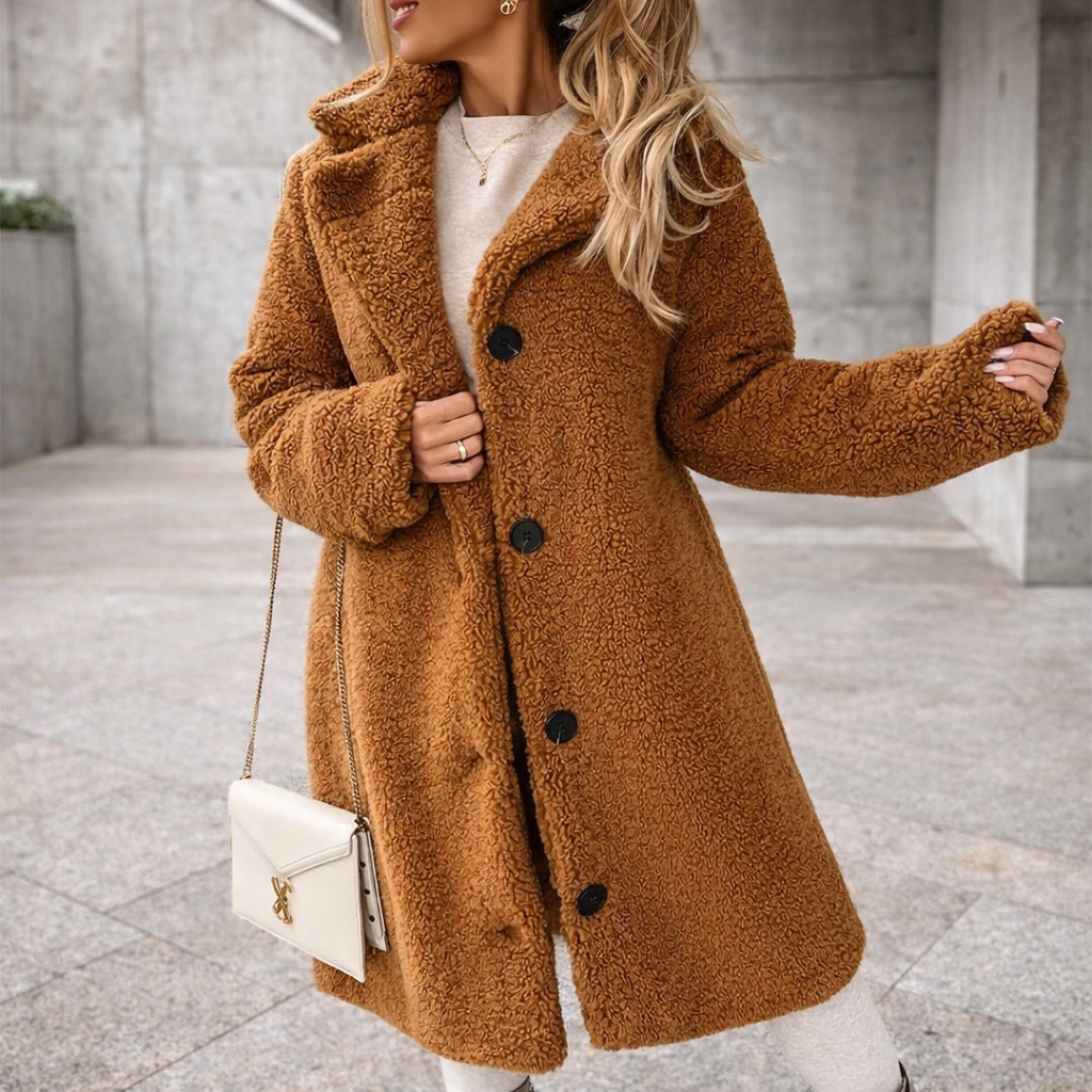 Chaqueta de felpa solapa clásica para mujer - Noly