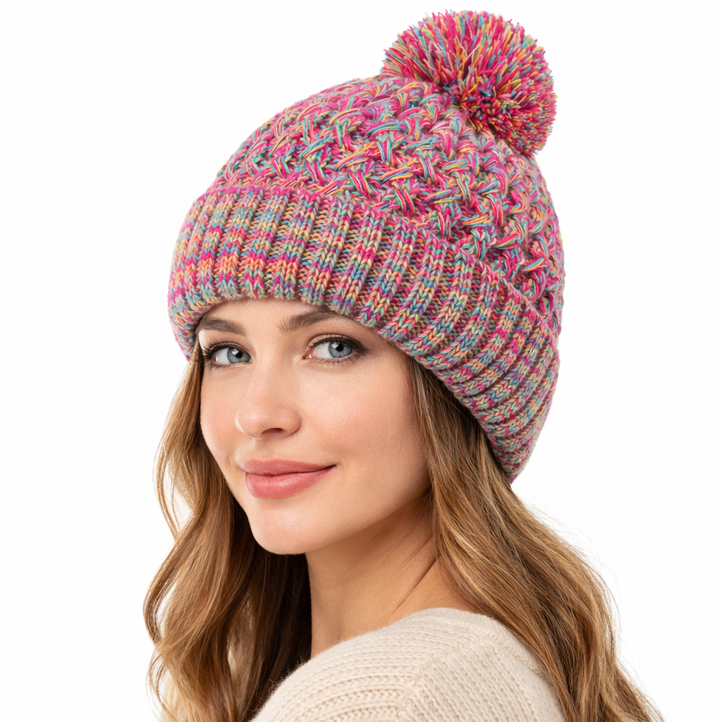 Gorro tejido para mujer de una capa con pompón - Kireva