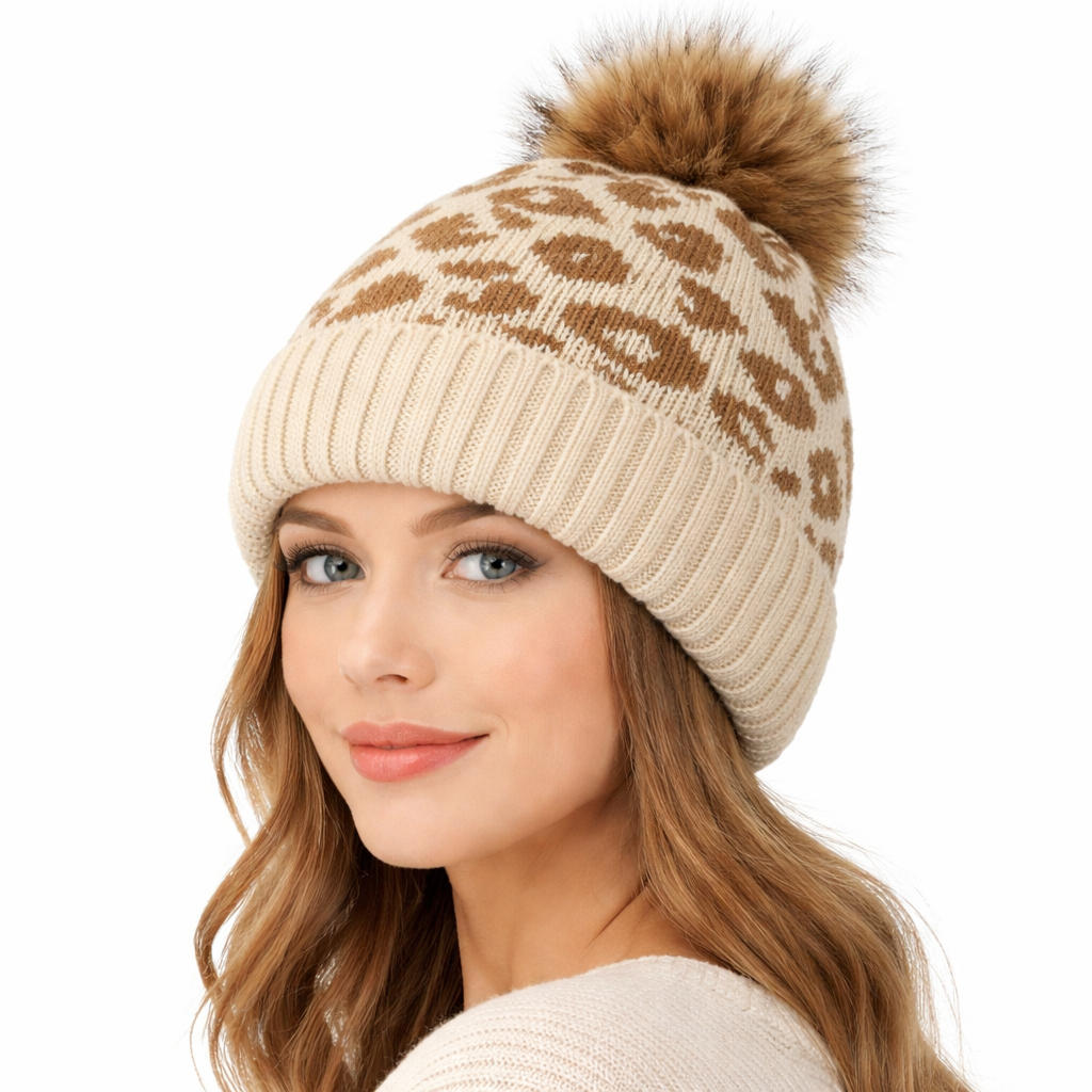 Gorro tejido para mujer con pompón de una capa - Zireon