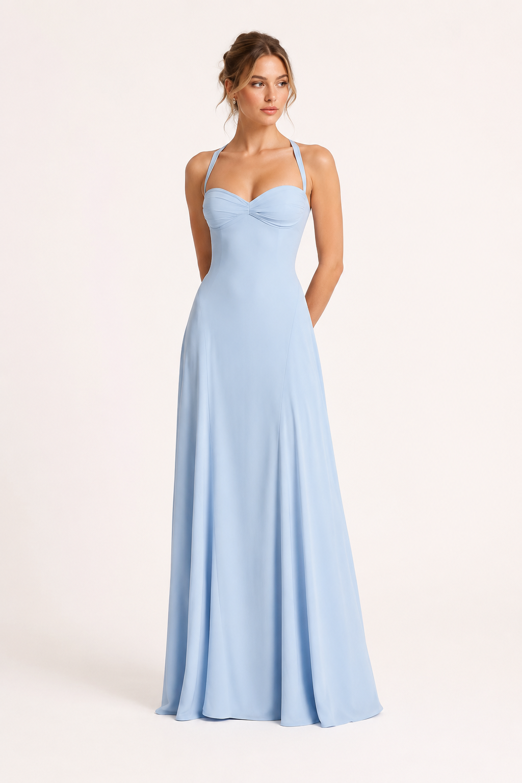 Vestido maxi invitada de boda con escote corazón y falda evasé - Ingrid