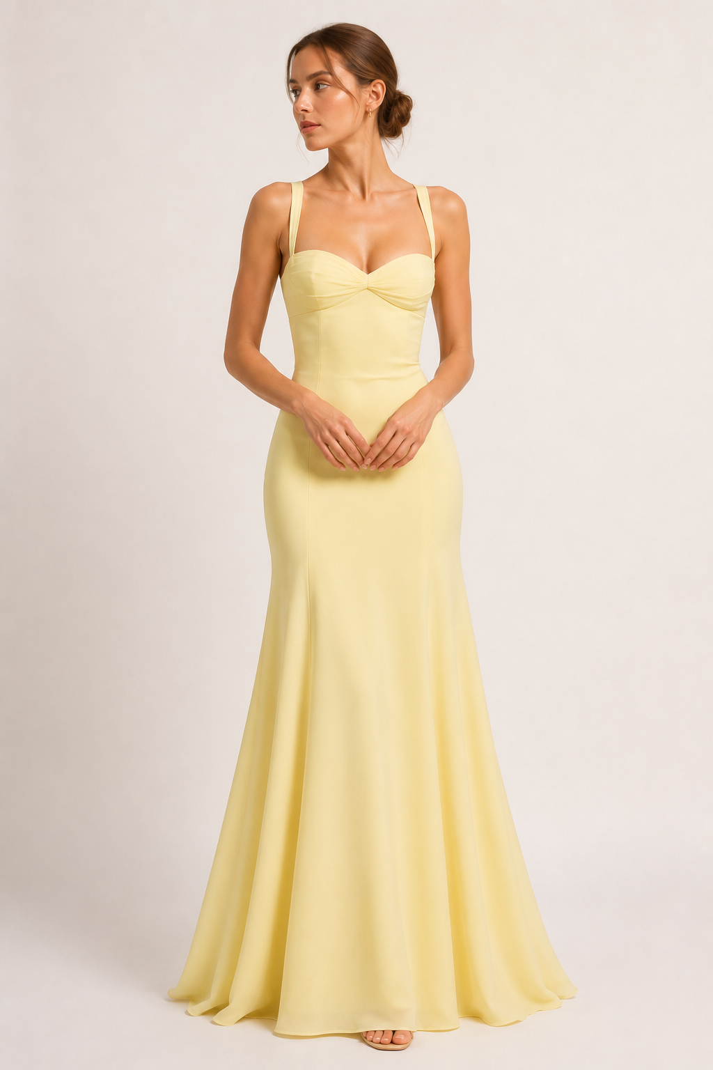 Vestido maxi invitada de boda con escote corazón y falda evasé - Ingrid