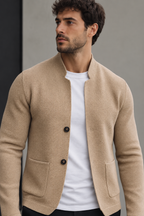 Cárdigan hombre cuello perkins botones bolsillos parche - Alaric