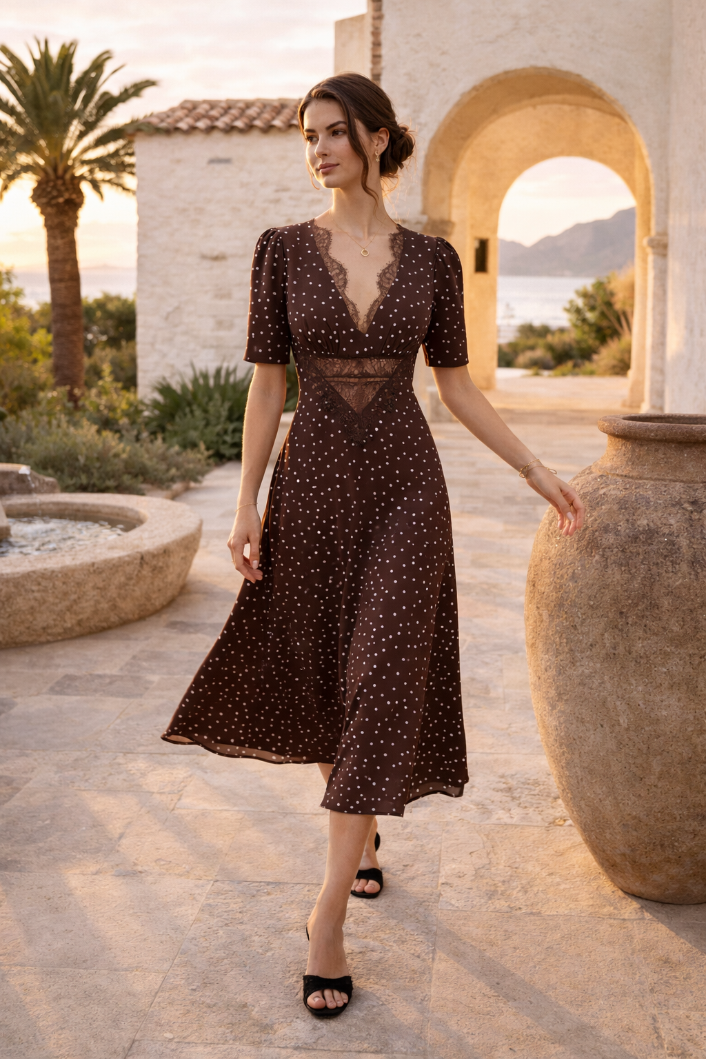 Vestido midi lunares mujer escote V - Mechthild