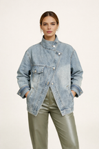 Chaqueta denim mujer oversize con cuello alto - Kaia