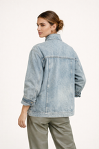 Chaqueta denim mujer oversize con cuello alto - Kaia