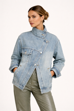 Chaqueta denim mujer oversize con cuello alto - Kaia
