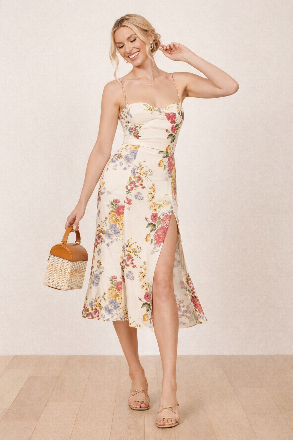 Vestido midi floral tirantes abertura lateral verano - Daniela