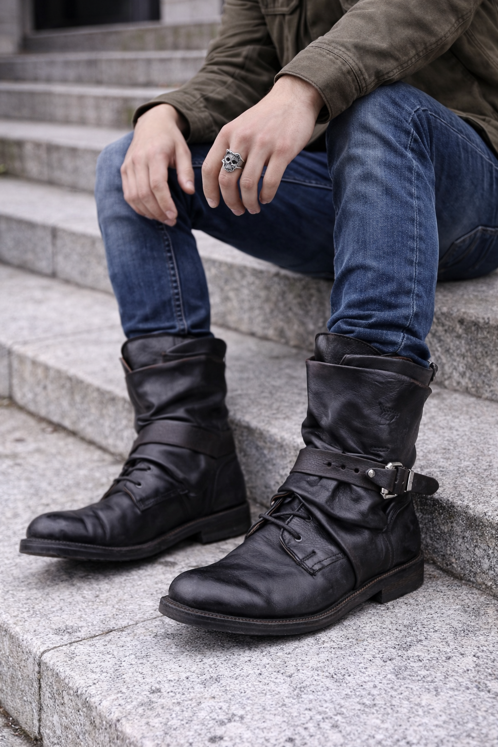 Botines de cuero para hombre de caña fruncida - Kryvon