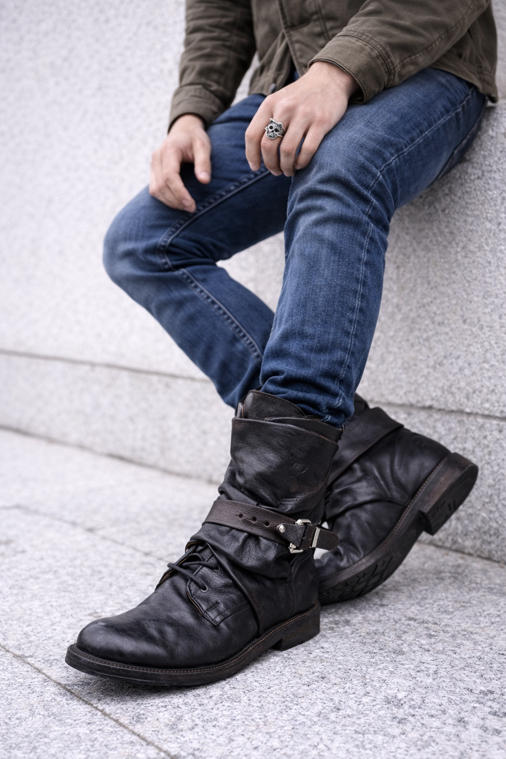 Botines de cuero para hombre de caña fruncida - Kryvon