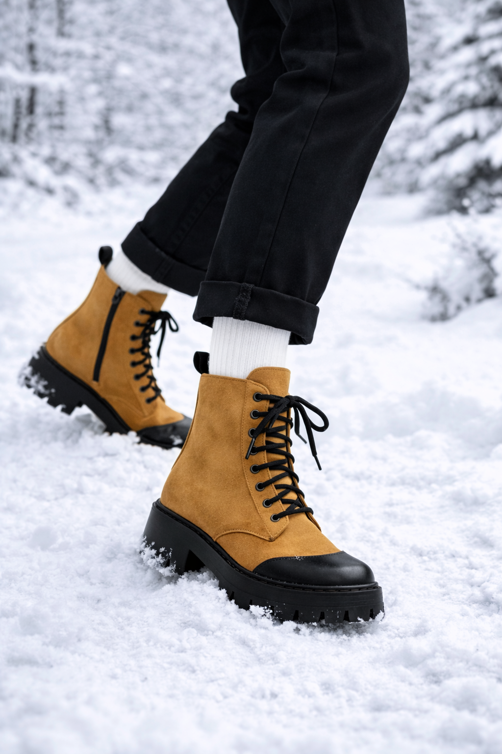 Botas de cuero para mujer de caña media con suela plana - Wendy