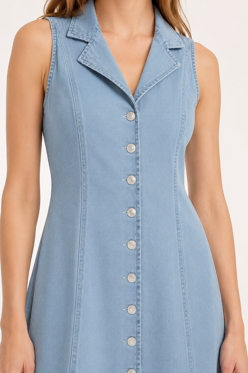 Vestido largo mujer denim botones sin mangas casual - Elara