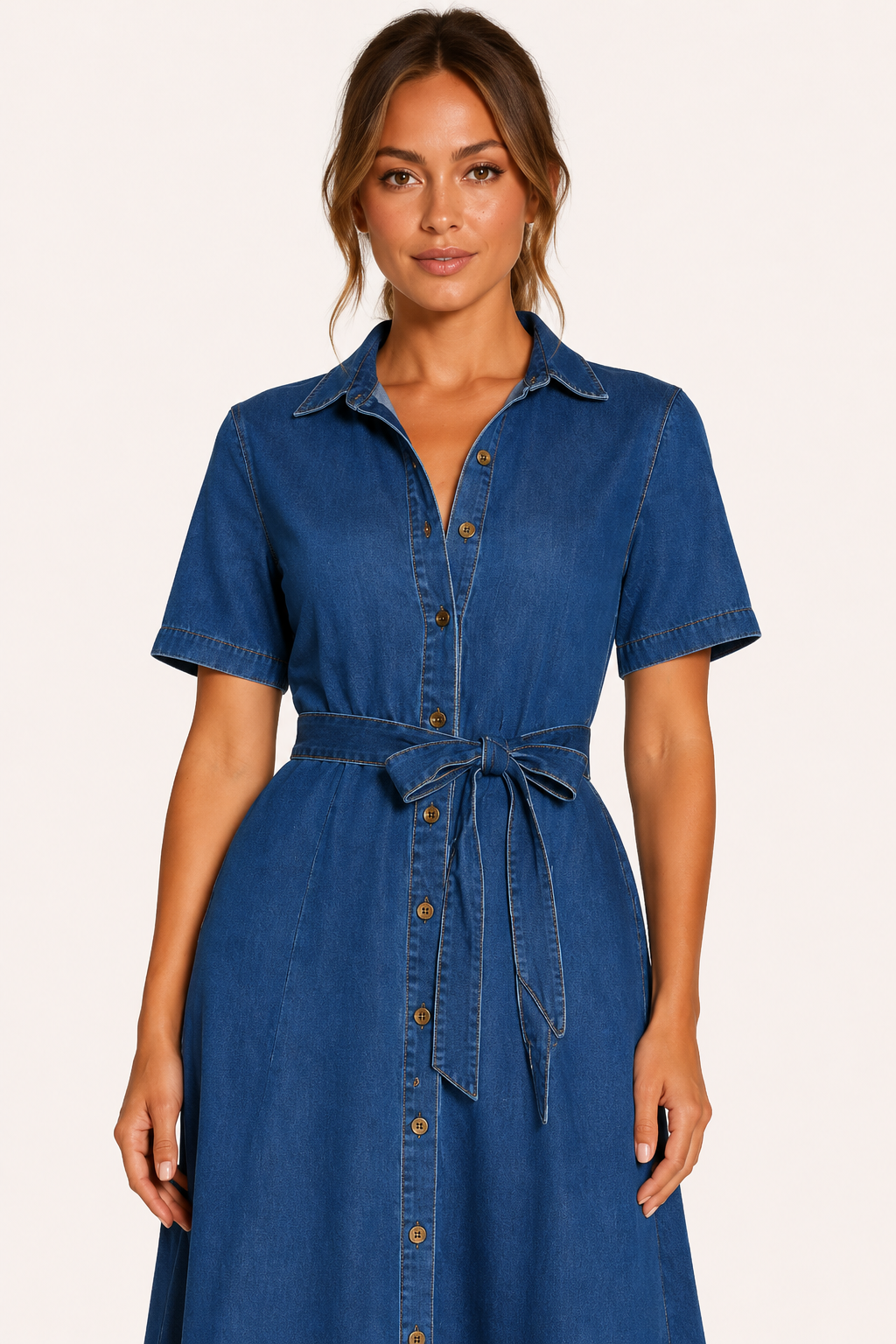 Vestido midi mujer denim botones cinturón casual - Klara