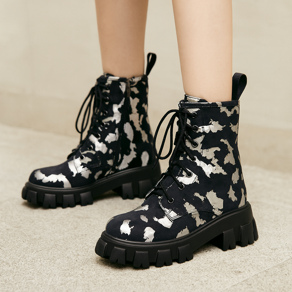 Botas tipo militar para mujer efecto artístico - Ysia