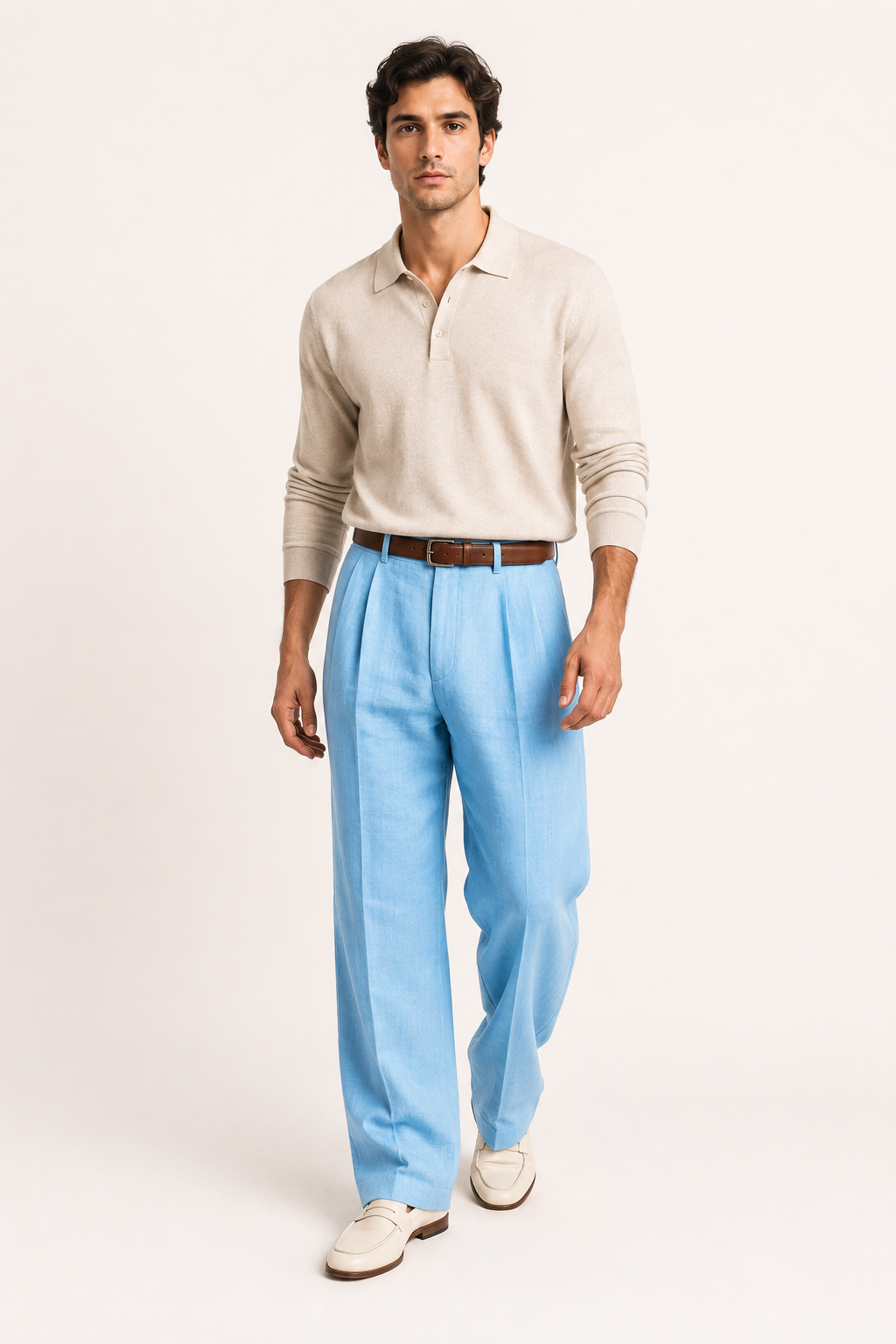 Pantalón de lino para hombre con doble pinza y corte recto - Albrecht