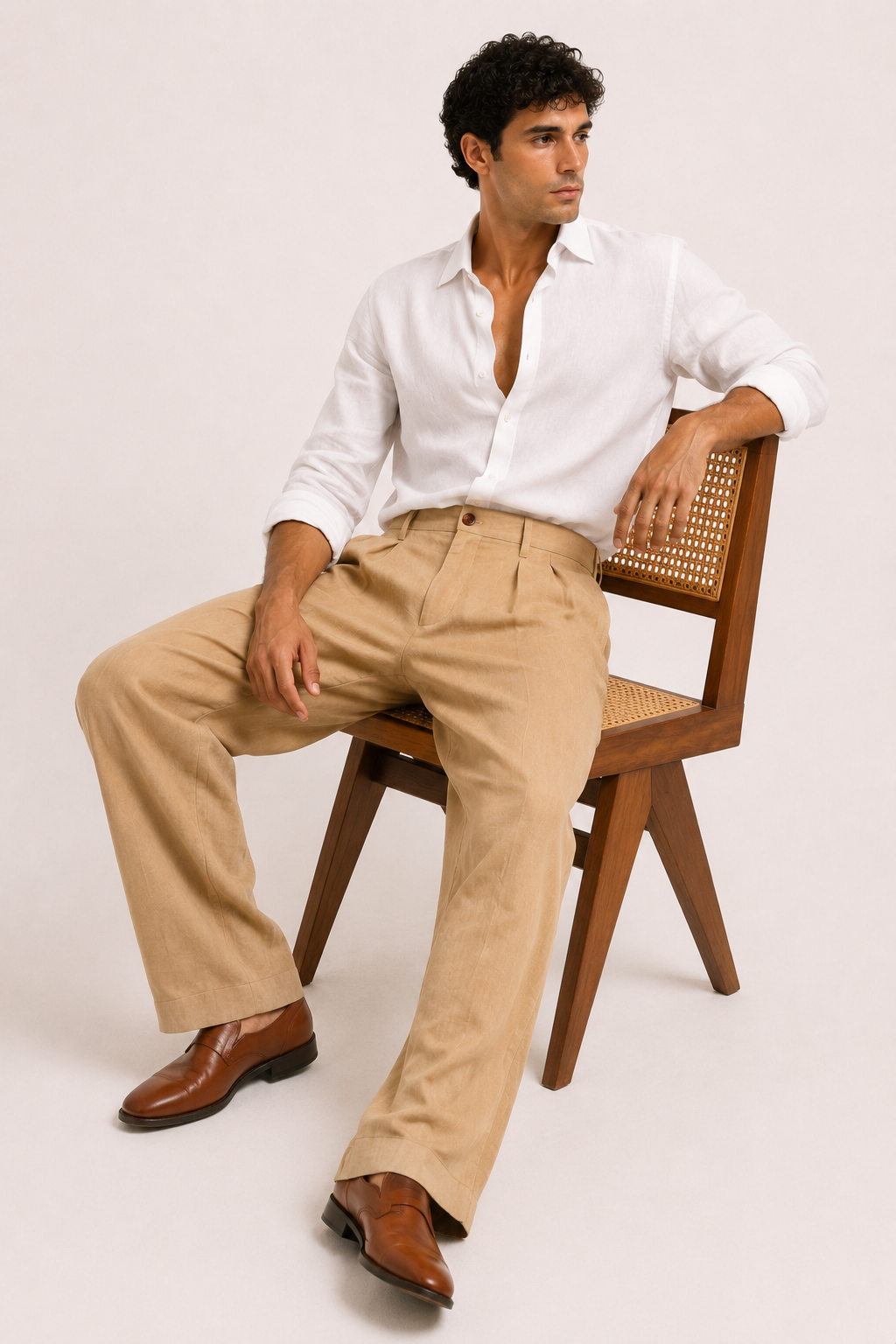 Pantalón de lino para hombre con doble pinza y corte recto - Albrecht