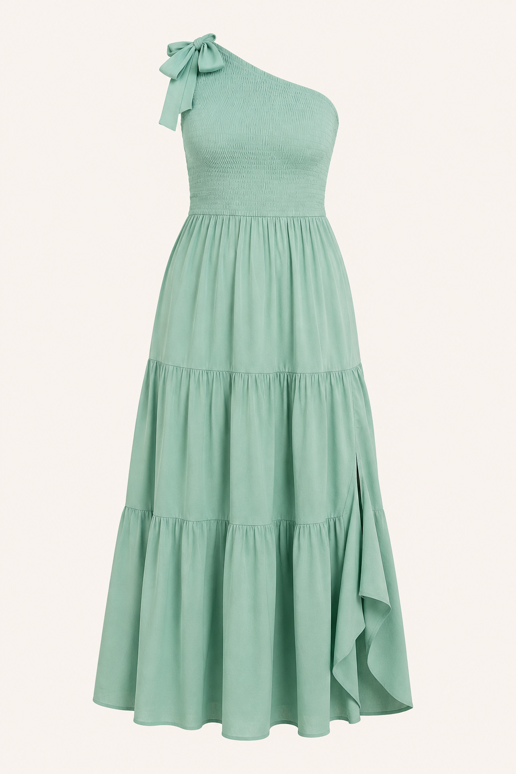 Vestido largo mujer un hombro lazo y abertura - Karla