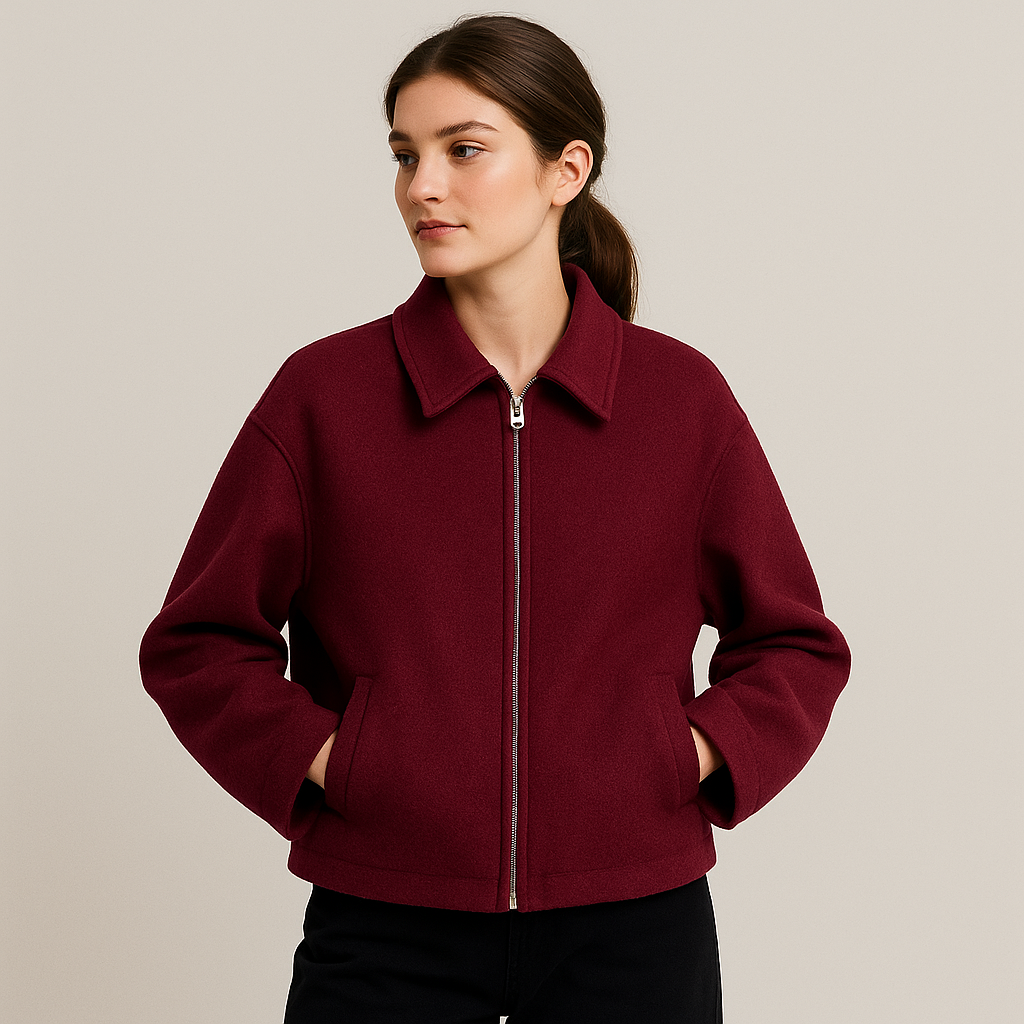 Chaqueta corta de lana con cremallera para mujer - Sonia
