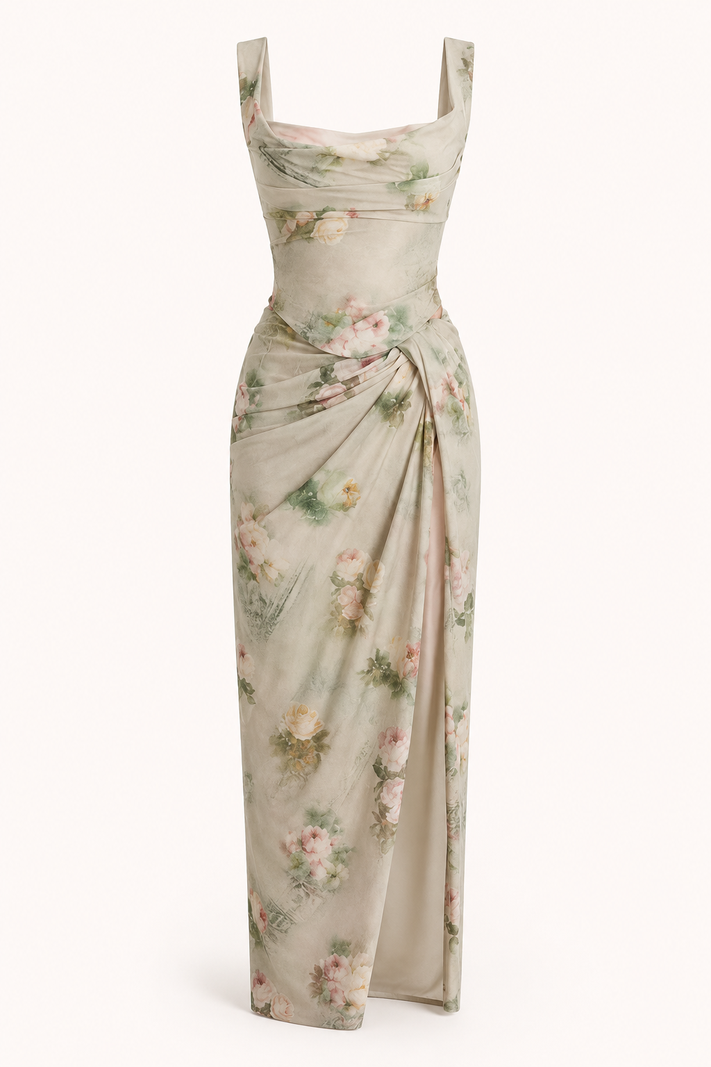 Vestido largo floral para mujer con abertura ideal para bodas - Lena