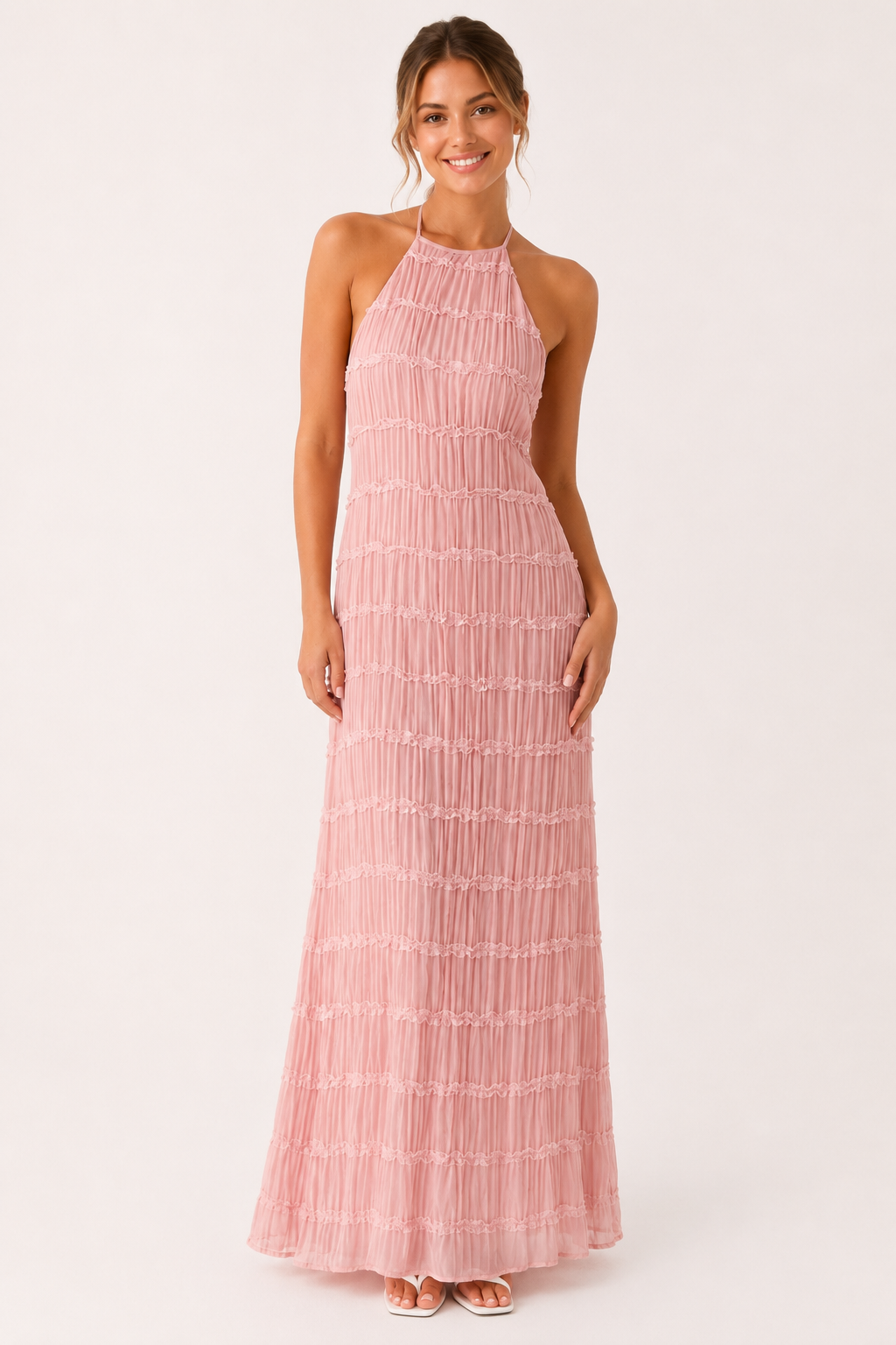 Vestido largo de verano plisado con cuello halter elegante - Tilda