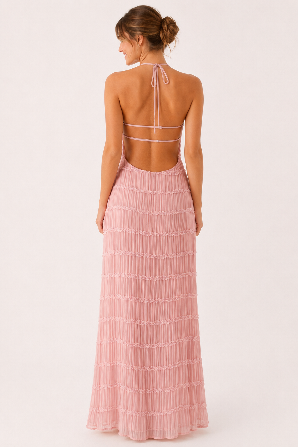 Vestido largo de verano plisado con cuello halter elegante - Tilda