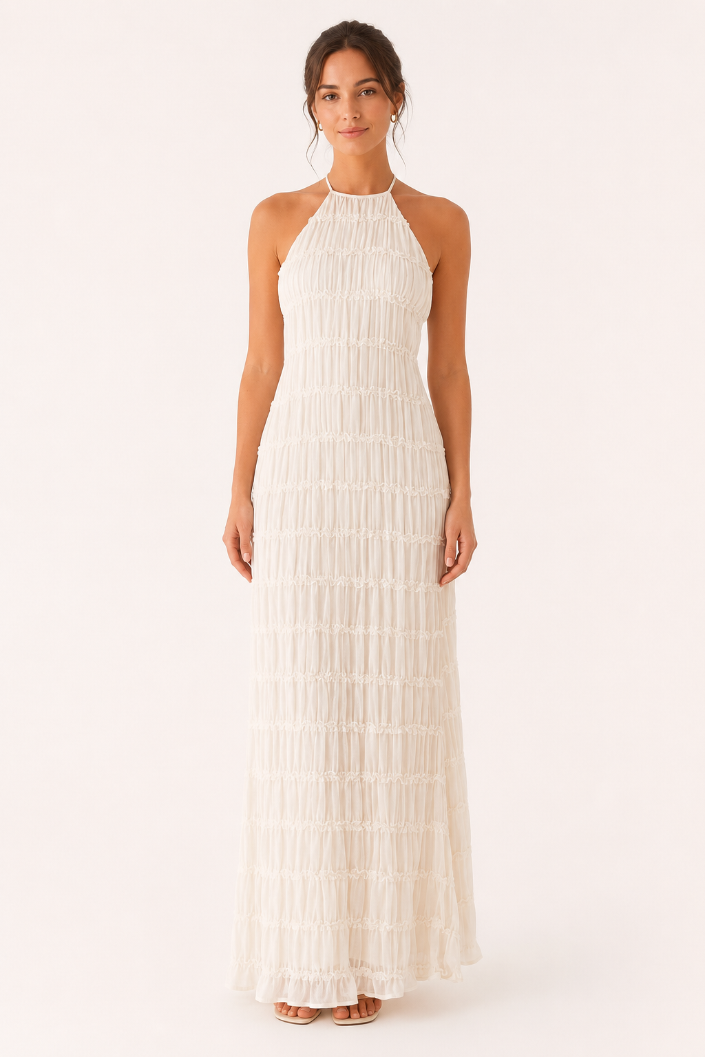Vestido largo de verano plisado con cuello halter elegante - Tilda