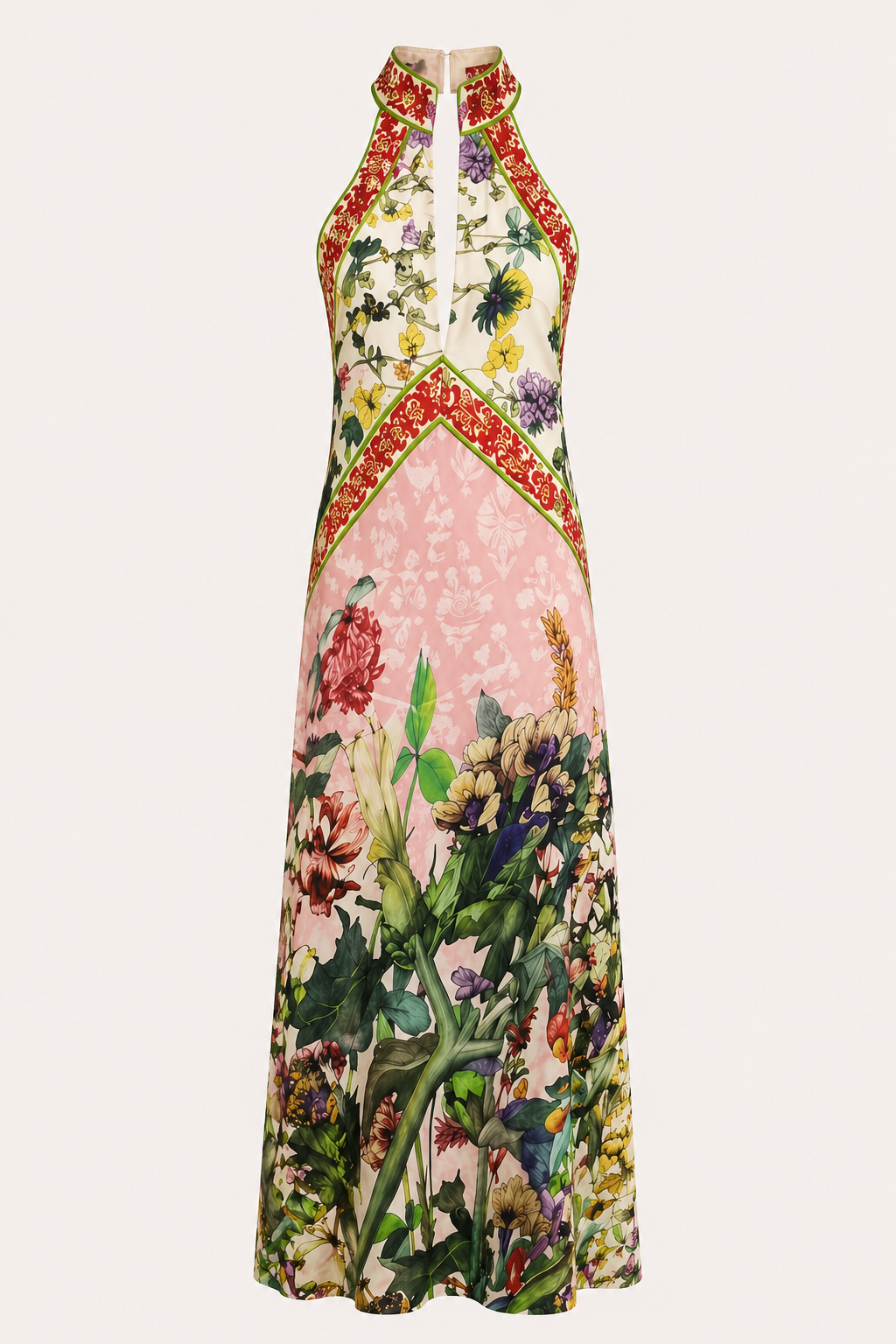 Vestido largo mujer halter floral abertura - Valery