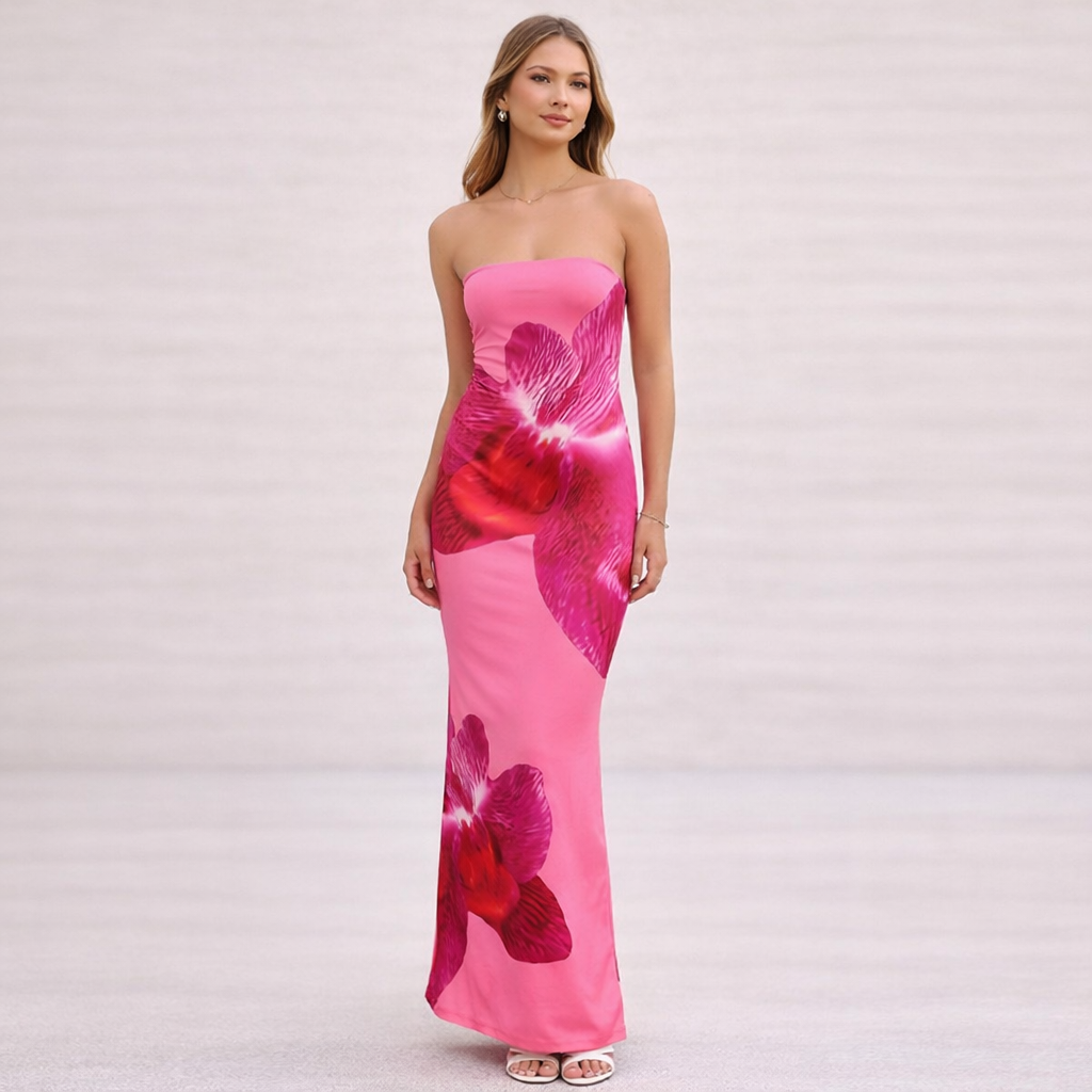 Vestido largo para mujer escote recto - Kerttu