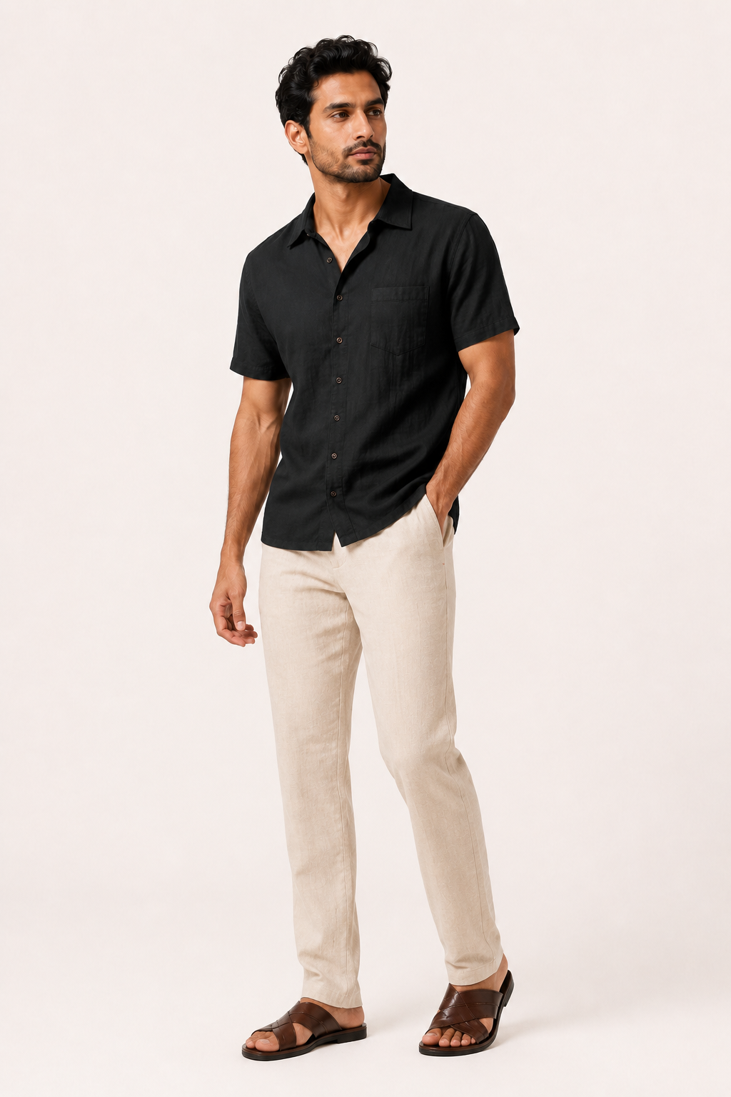 Camisa lino manga corta hombre bolsillo - Patricio