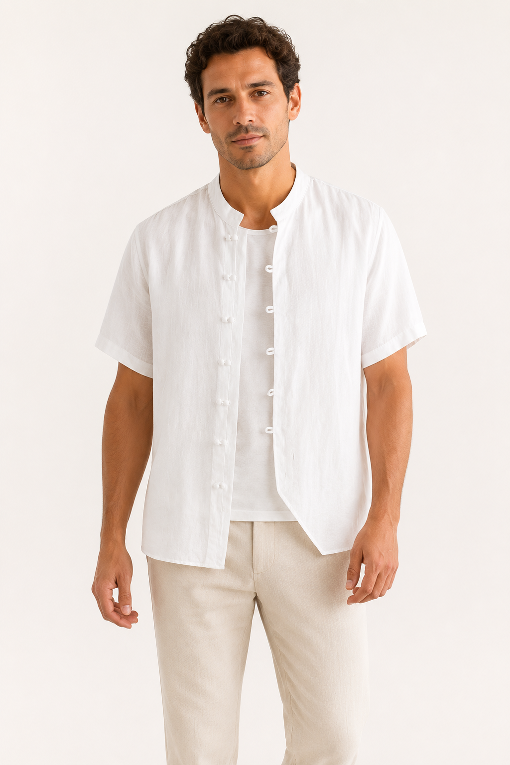 Camisa lino cuello mao hombre manga corta - Emil