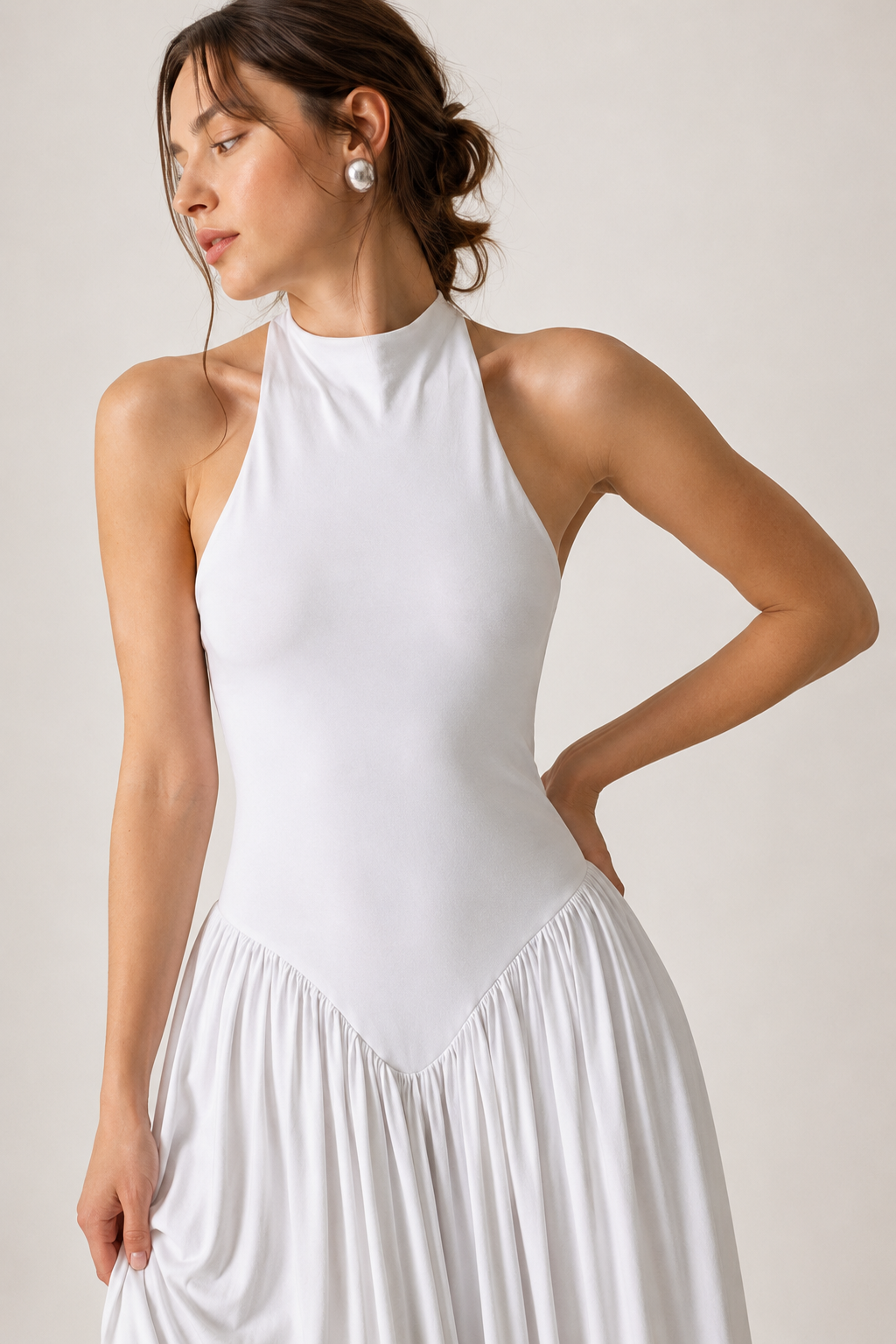 Vestido largo de verano para mujer con cuello halter y falda fluida - Liv