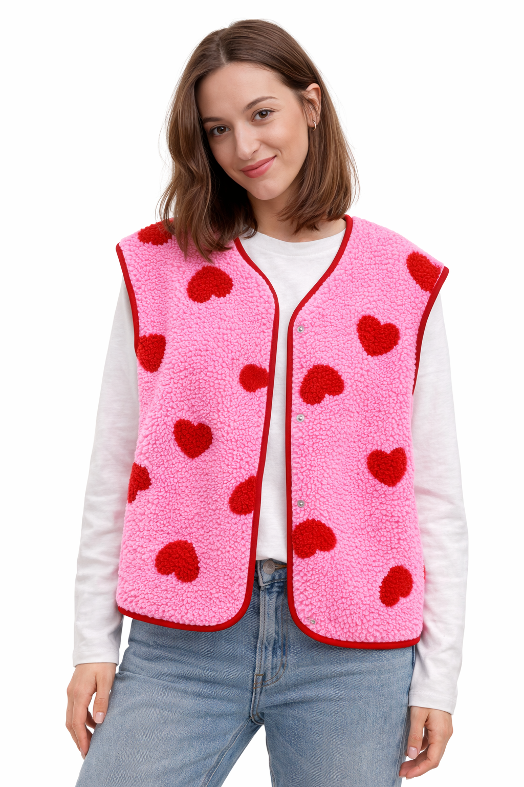 Chaleco para mujer de felpa con estampado de corazones - Bere