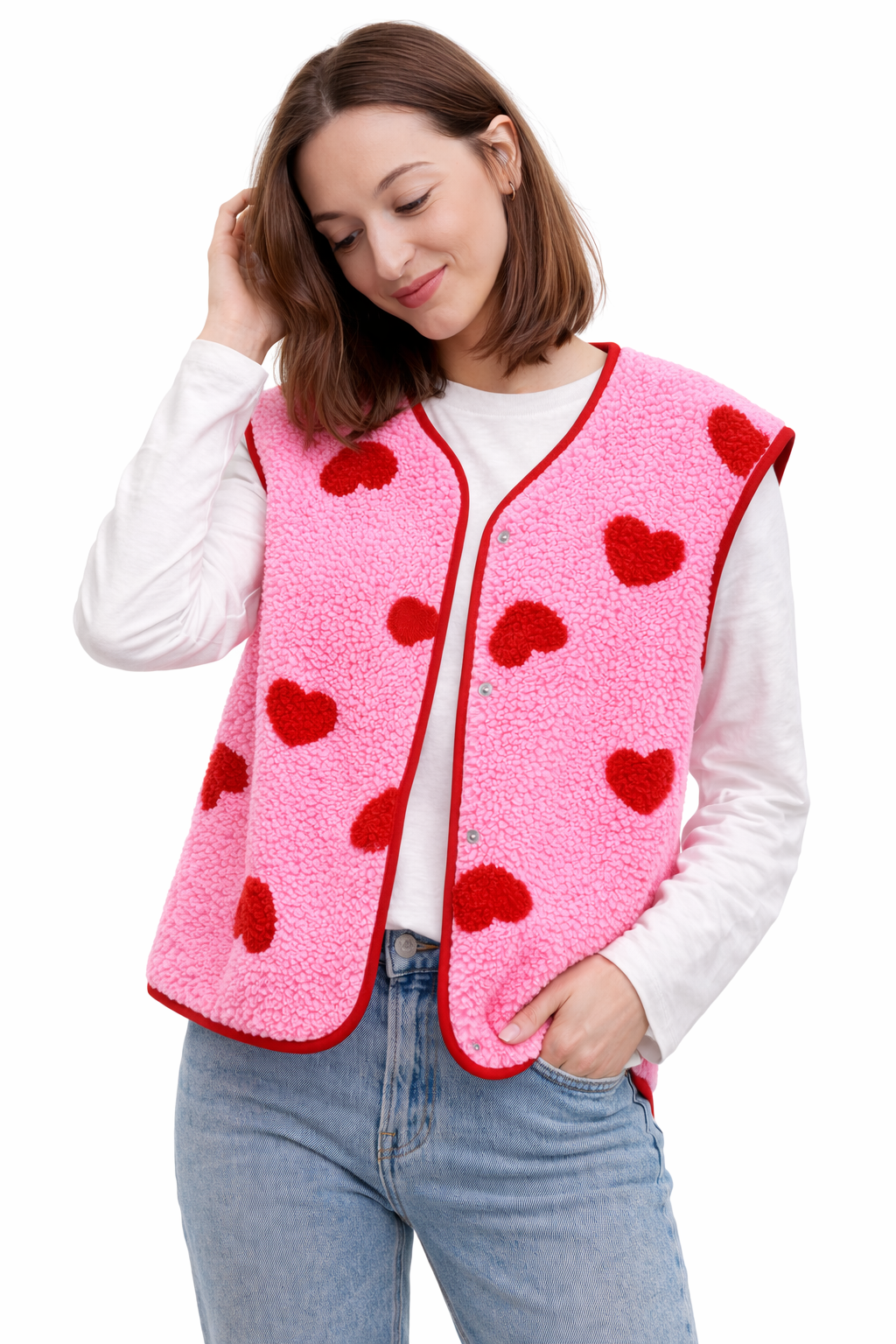 Chaleco para mujer de felpa con estampado de corazones - Bere