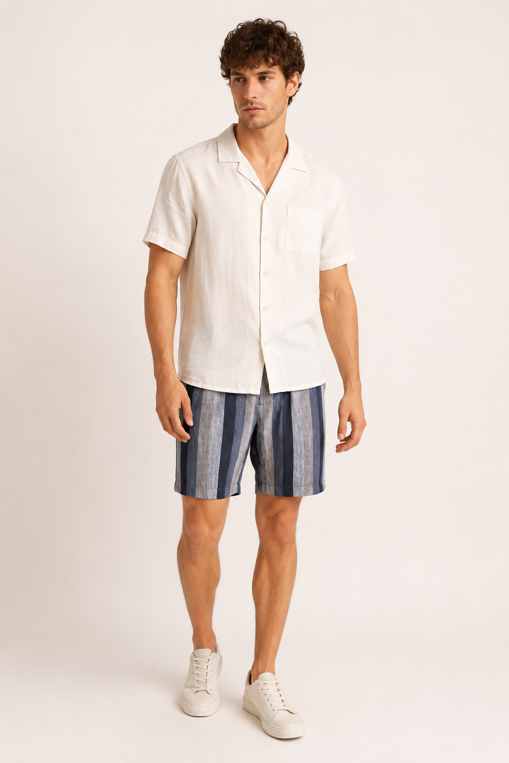 Bermuda lino hombre corte recto transpirable - Falko