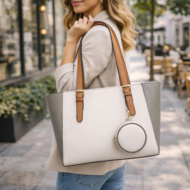 Bolsa tote femenina elegante con diseño bicolor