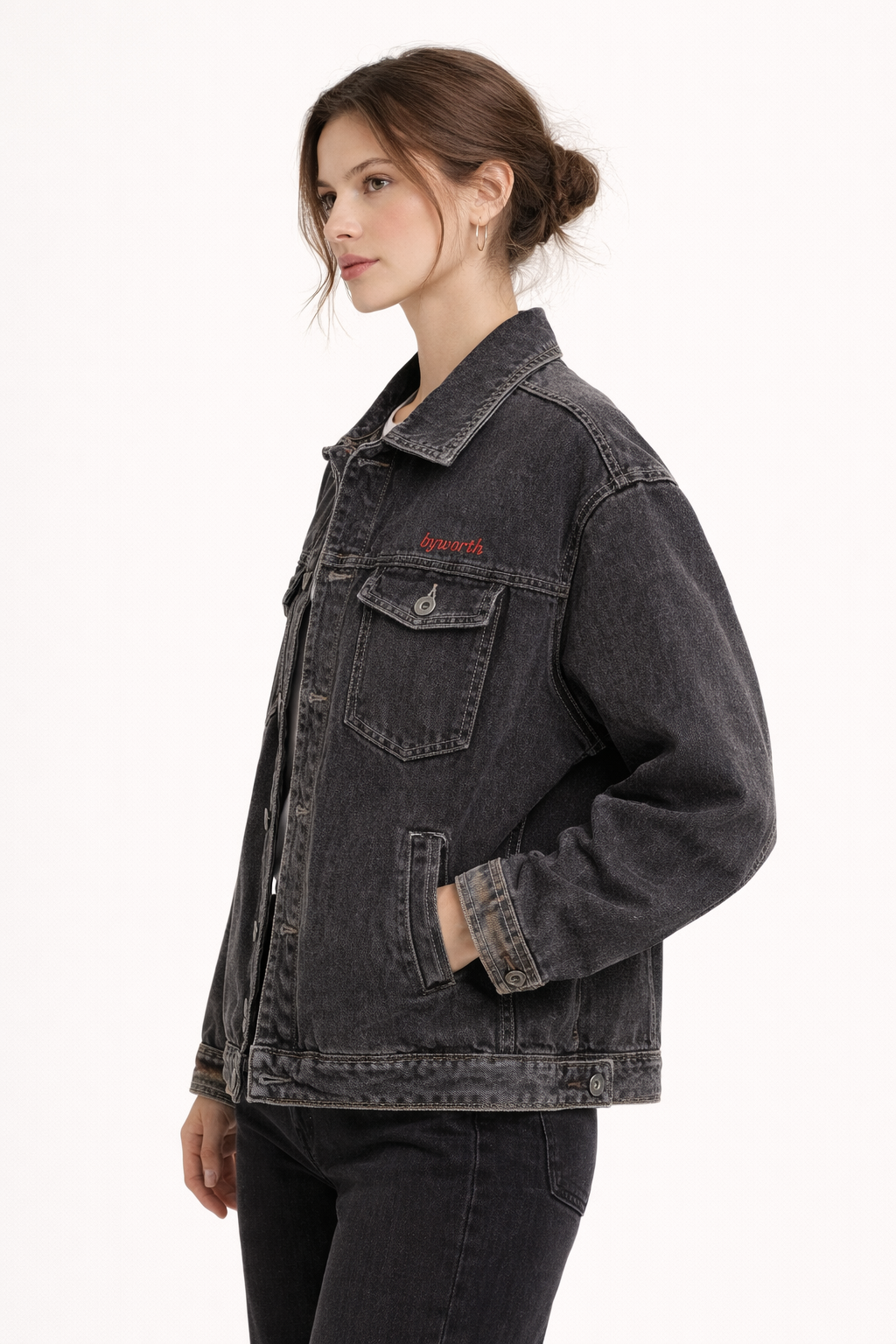 Chaqueta denim clásica botones frontales para mujer - Hildegard