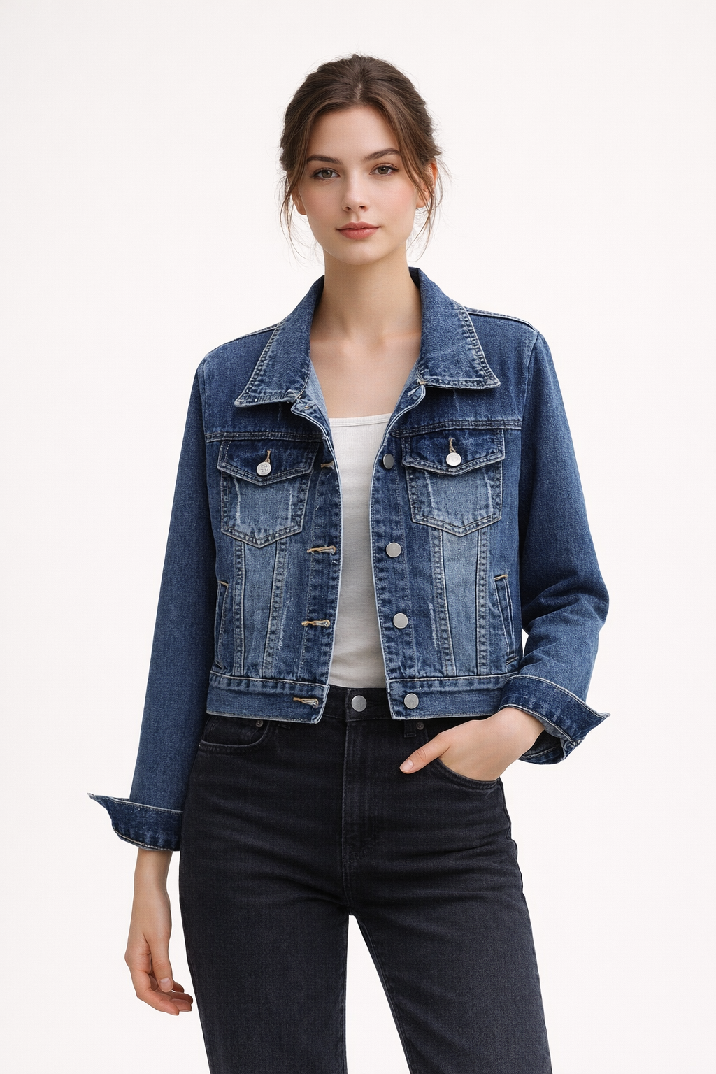 Chaqueta denim corta ajustada para mujer - Adelheid