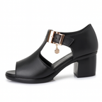 Sandalias tacón medio con hebilla decorativa - Elara