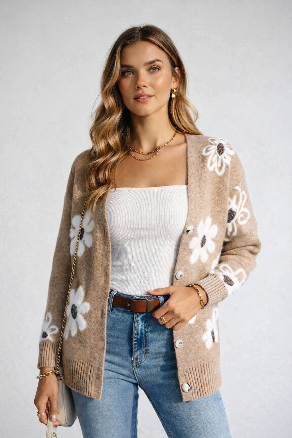 Cardigan de punto para mujer motivo floral - Arveth