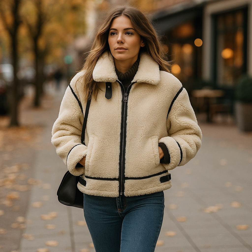 Chaqueta de felpa para mujer ribetes definidos - Salma