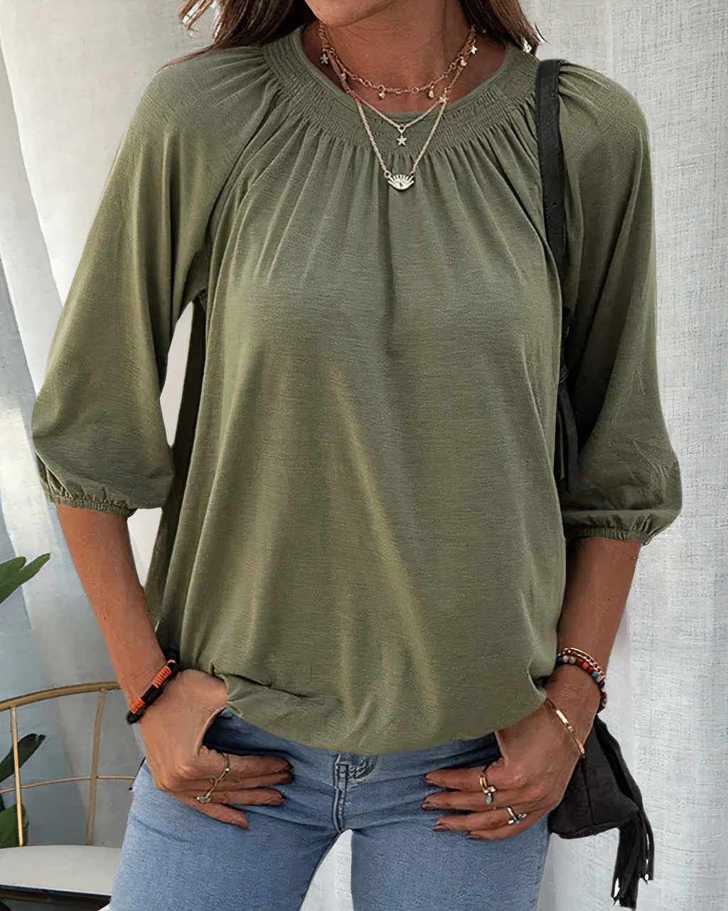 ESTELLE - Elegante blusa de manga 3/4